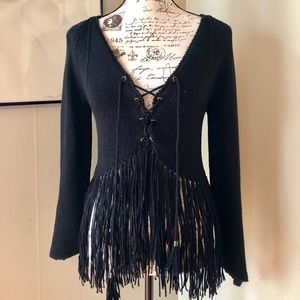 Fringe cotton sweater